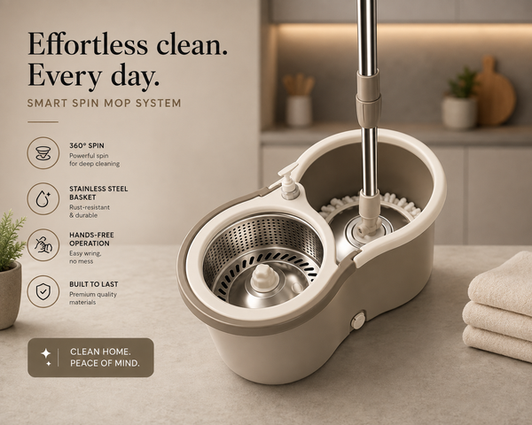 Easy Spin Magical Mop Set with Steel Bucket | 360 Degree Rotating Microfiber Mop Head | Home & Office Floor Cleaning Tool