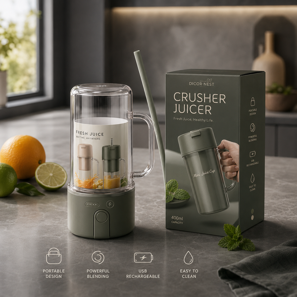 Portable Mini Crusher Juicer – USB Rechargeable Electric Juice Cup with Straw & Handle for Fresh Shakes and Smoothies