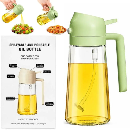 2-in-1 Glass Oil Spray Bottle & Dispenser with Pouring Spout | Kitchen Oil Mister for Air Fryer, BBQ & Cooking| 450ml